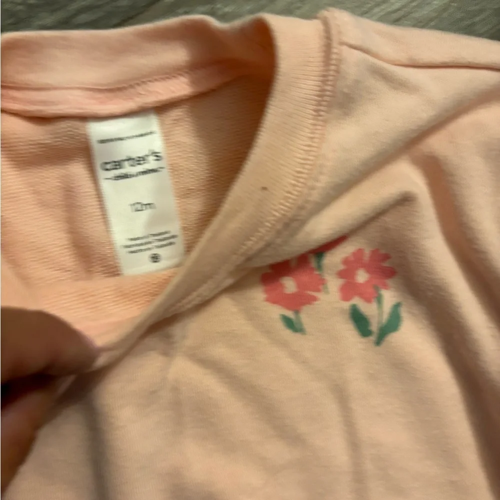 Carter’s Little Girls Peach Ruffle Sleeve Top and Floral Leggings Set Sz 12M